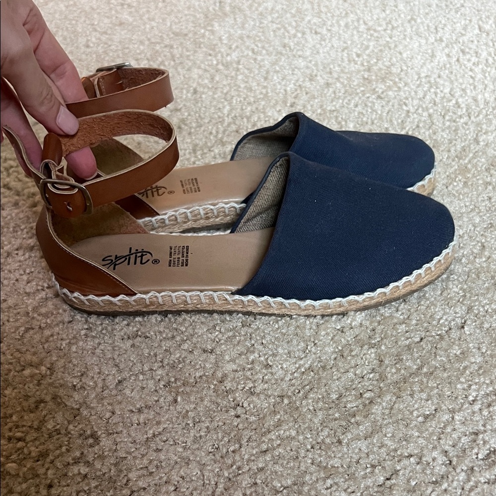Split Navy and Tan Espadrilles